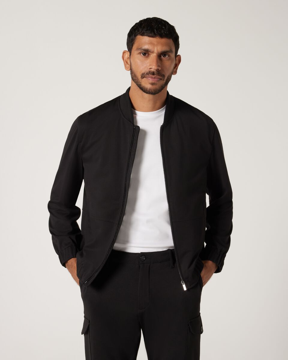 Slim Stretch Travel Jersey Bomber, Black, hi-res
